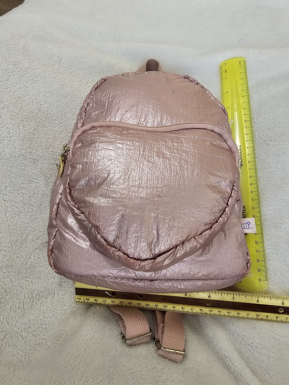 Metallic Blush Pink Heart Pocket Mini Backpack - Picture 11 of 11